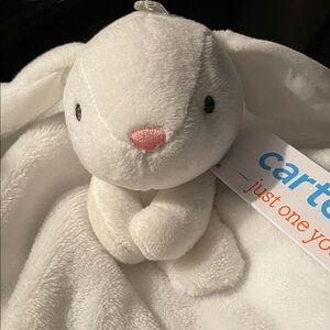 Carter's White Plush Bunny Comfort Blanket with Pink Nose